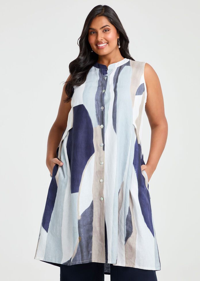 Linen Quartz Top, BLUE PRINT, hi-res