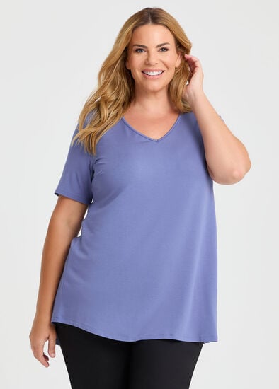 Plus Size  Bamboo Base V Neck Short Sleeve Top