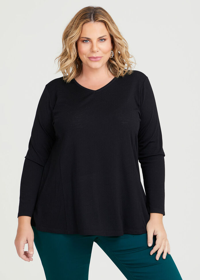Wool Bamboo V-neck Top, , hi-res