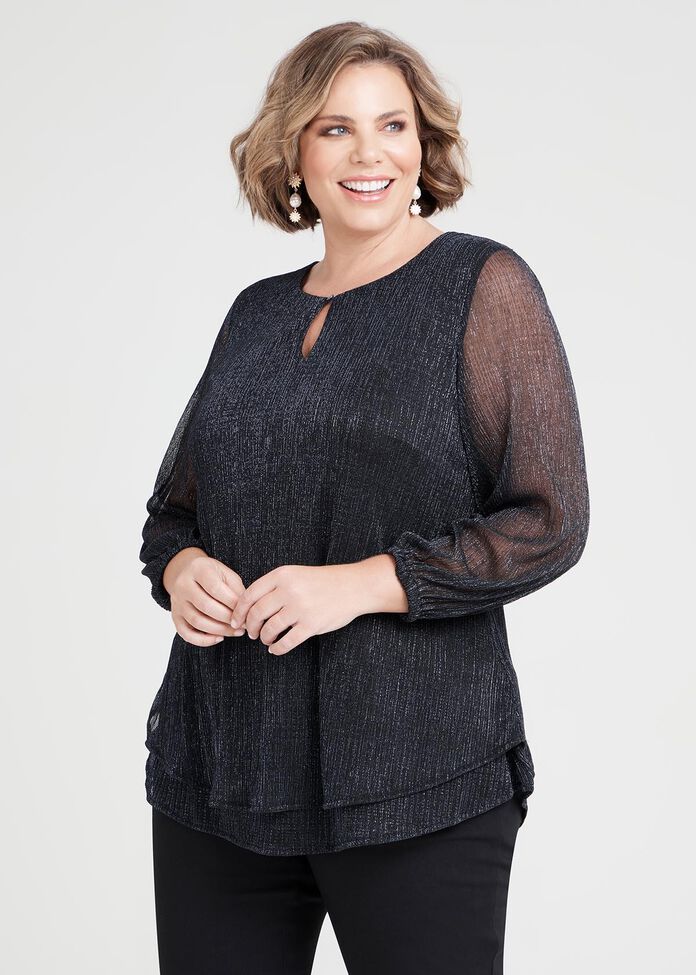 Shop Plus Size Lucille Shimmer Peasant Blouse in Black | Sizes 12-30 ...