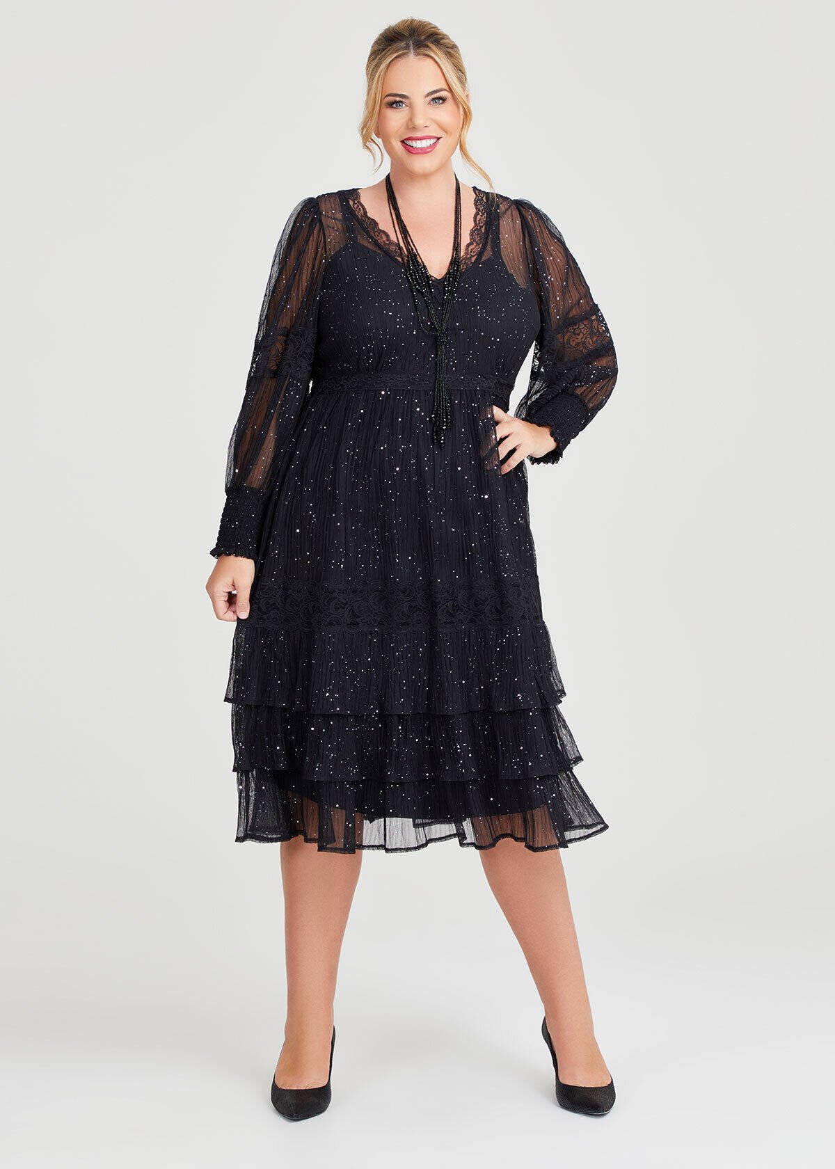 Shop Plus Size Lydia Lace Sparkle Cocktail Dress in Black Taking Shape AU