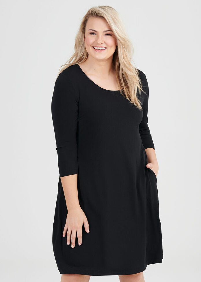 Shop Plus Size Luna Ultimate 3/4 Sleeve Dress in Black | Taking Shape AU