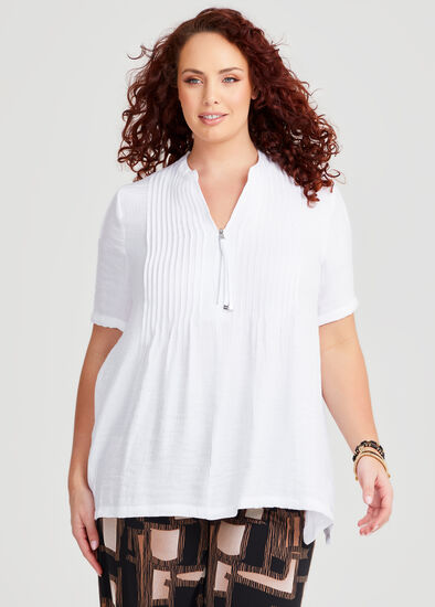 Plus Size Zoe Zip Neck Pintuck Crinkle Top
