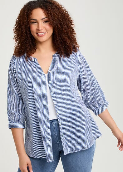 Plus Size Cotton Stripe Button Top