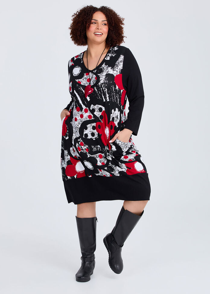 Natural Abstract Daisy Dress, , hi-res