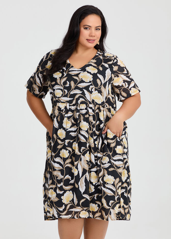 Natural Voile Print Dress, , hi-res
