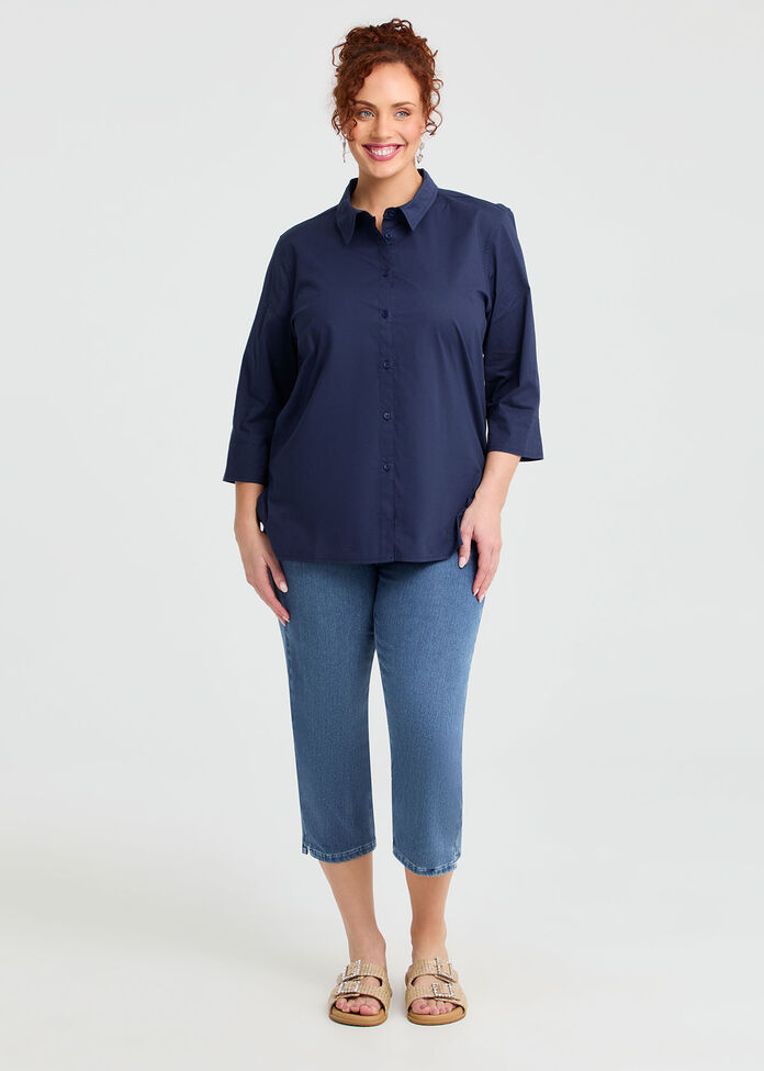 Stretch Cotton Poplin Shirt, , hi-res