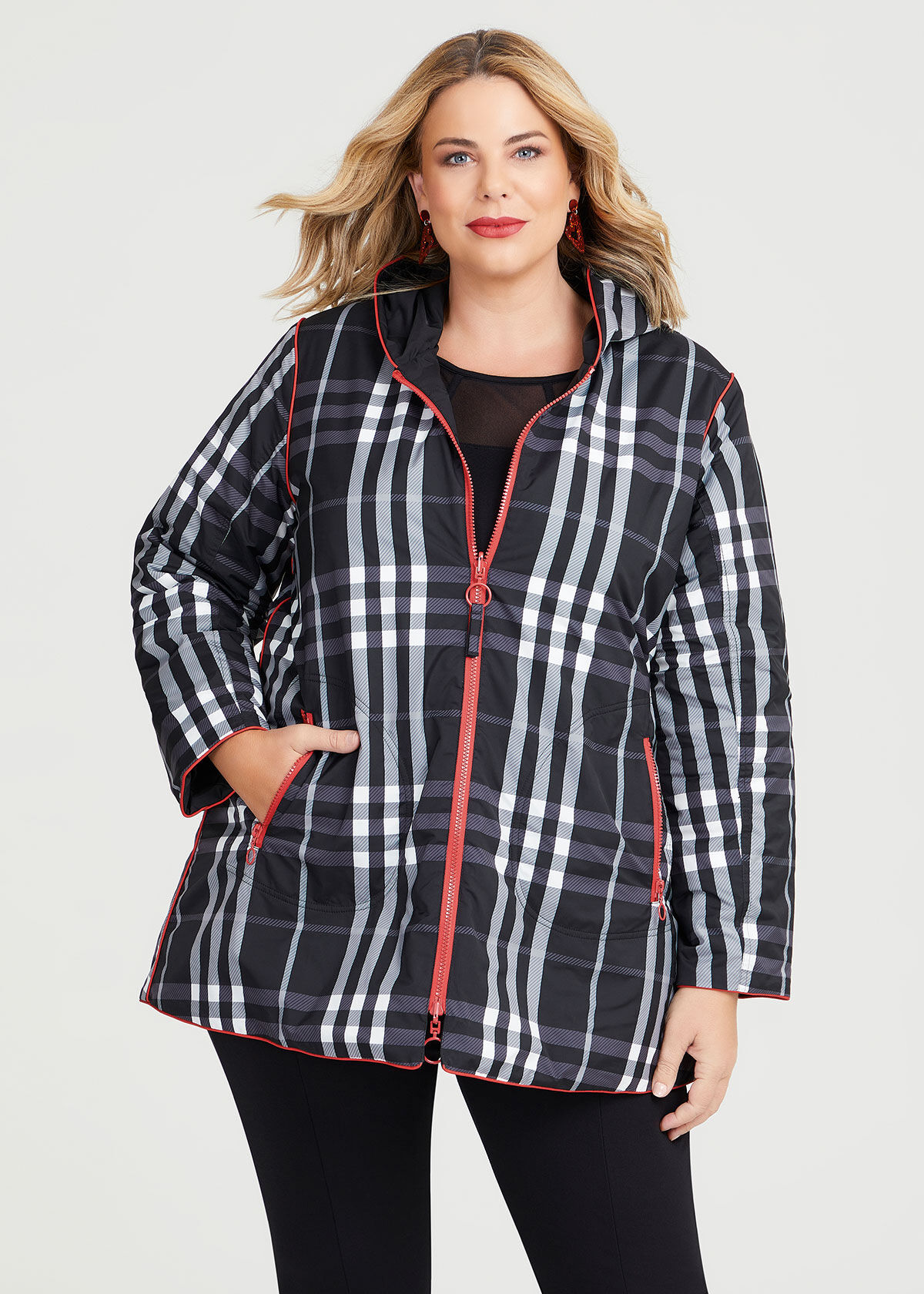 Plaid plus size jacket hot sale