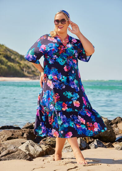 Plus Size Natural Inky Floral Maxi Dress