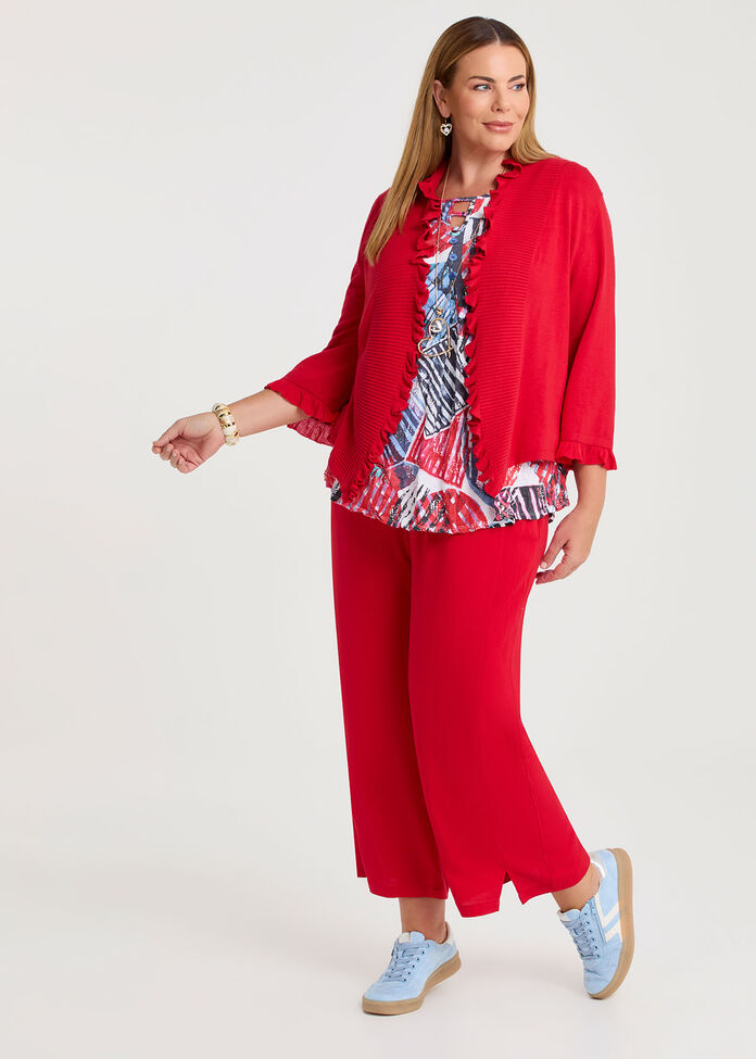 Ruffle Detail Natural Cardigan, , hi-res
