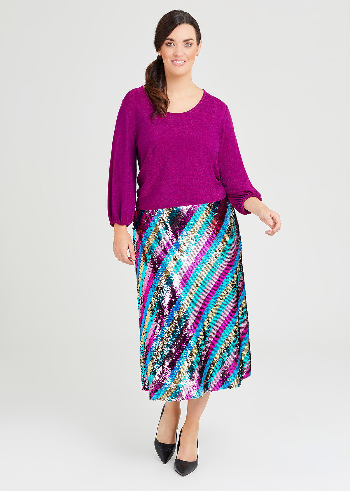 Shop Plus Size Rainbow Sequin Skirt in Multi Taking Shape AU