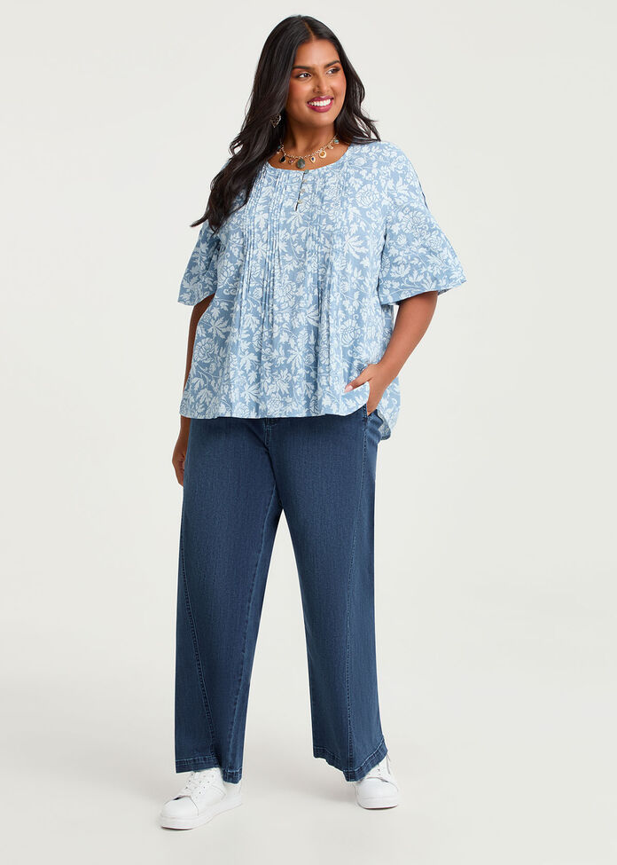 Cotton Motif Pintuck Top, , hi-res