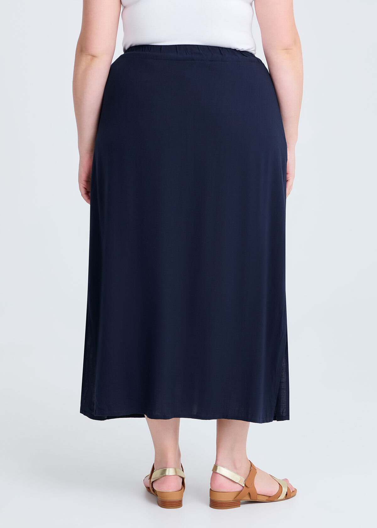 Shop Plus Size Button A-line Natural Maxi Skirt, Navy | Taking