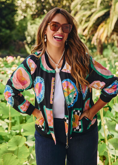 Plus Size Natural Fruit Print Bomber Jacket