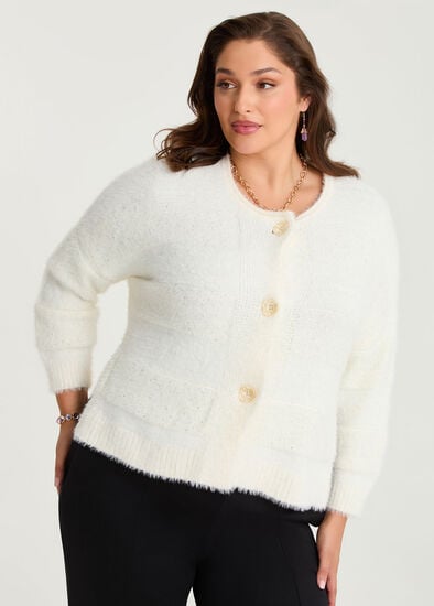 Plus Size Fluffy Stripe Button Cardigan