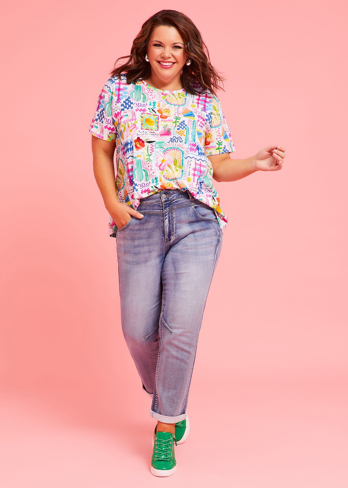 Shop Plus Size Cotton Holiday Graphic T shirt in Multi Taking Shape AU