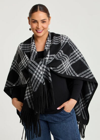 Plus Size Black & White Plaid Cape