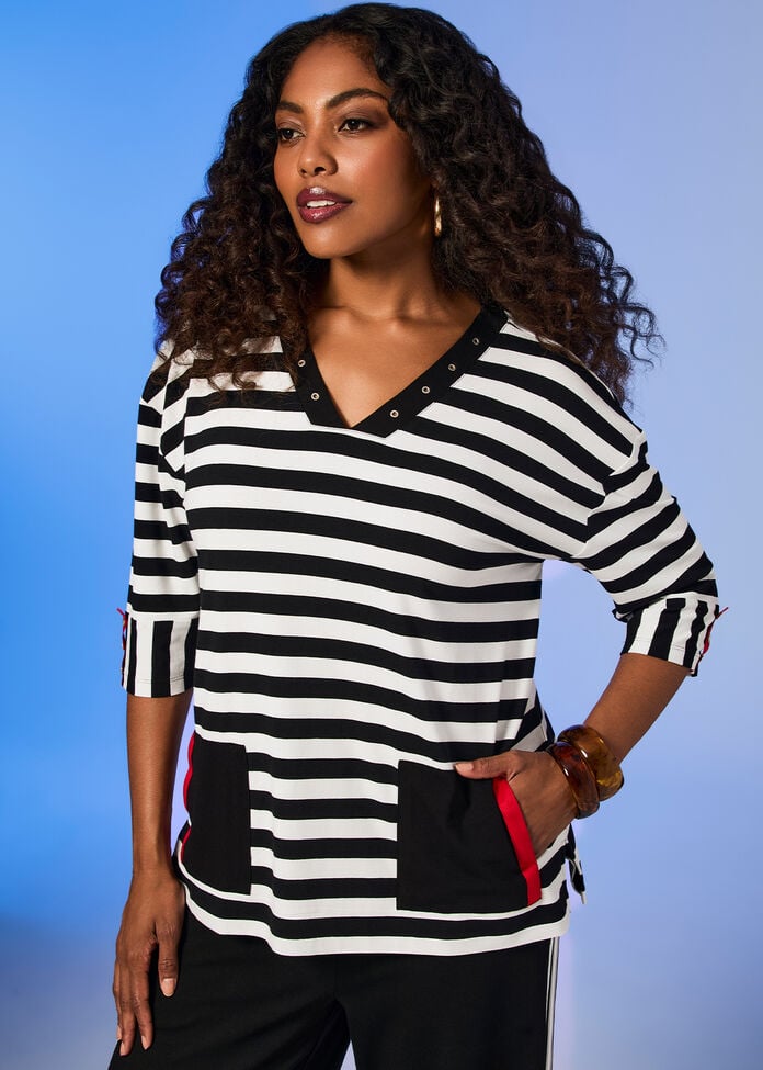 Natural Duo Spliced Stripe Top, , hi-res