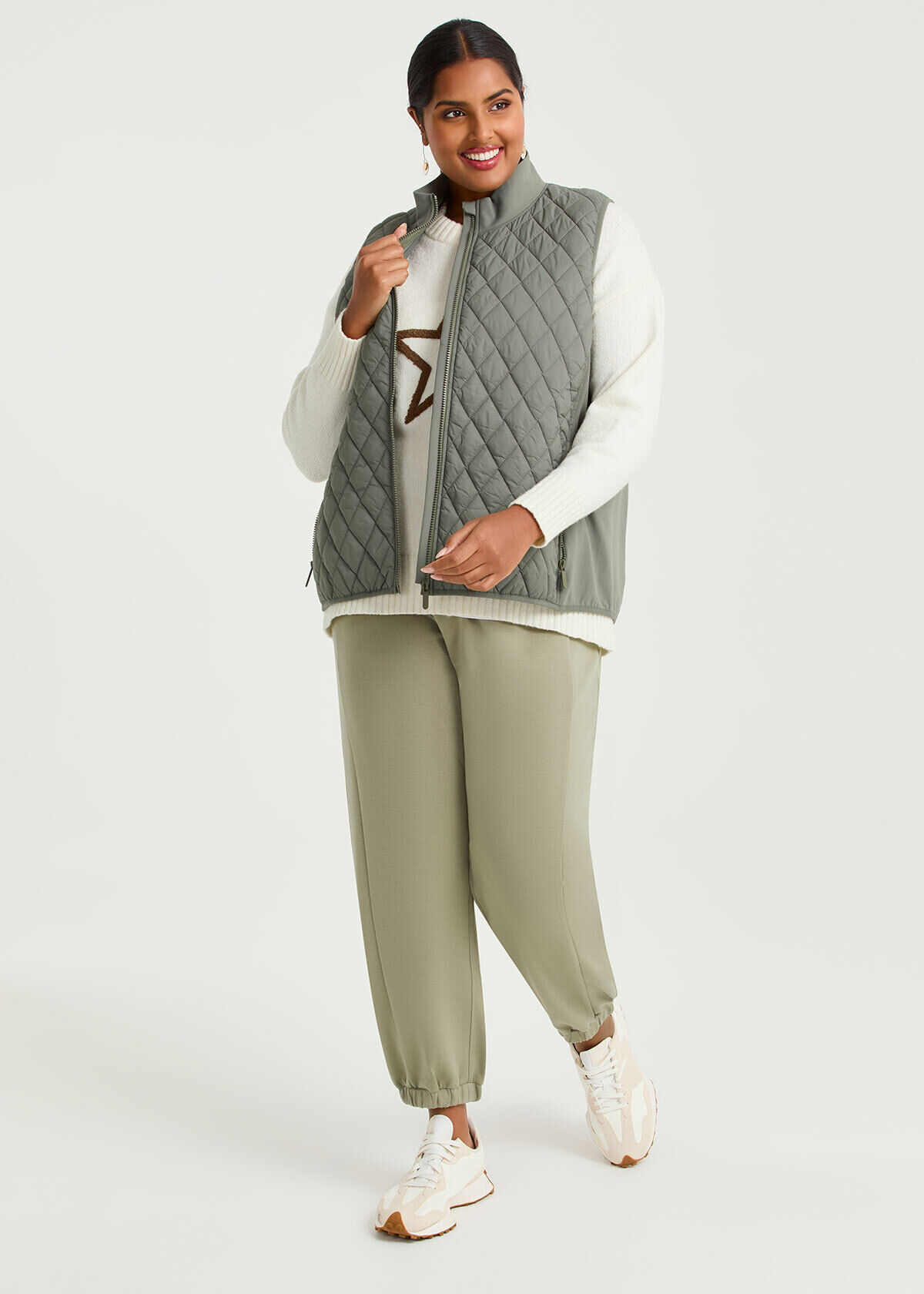 Shop Plus Size Luxe Touch Mix Quilted Vest, Green | Taking Shape AU