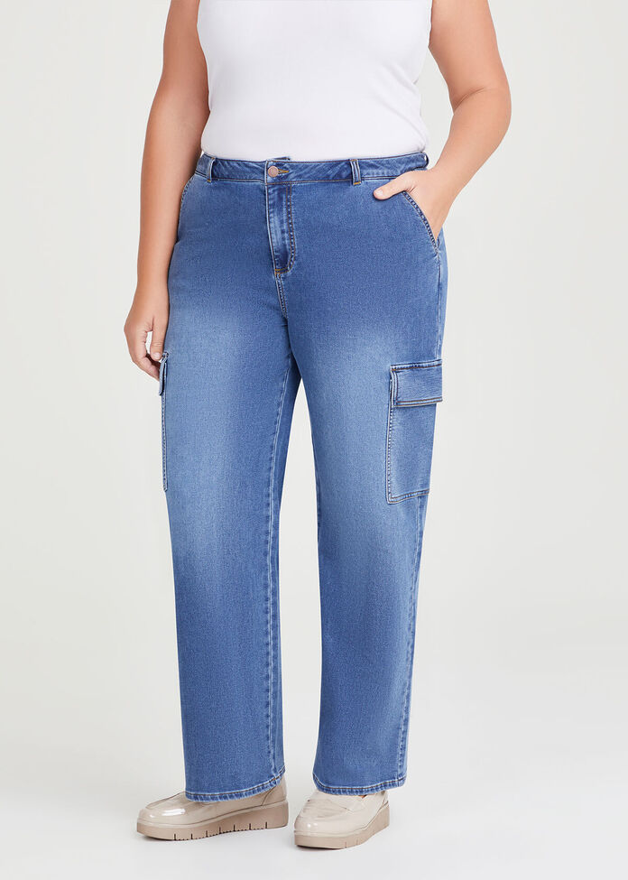 Cotton Cargo Wide Leg Jean, , hi-res