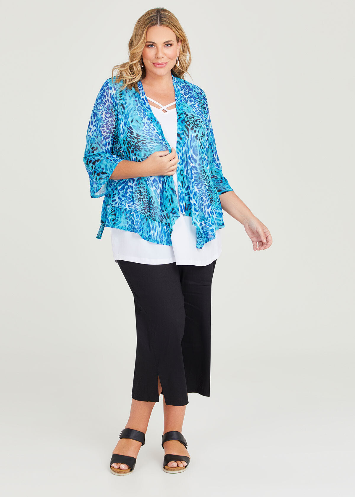 Cardigan with ruffle trim sales