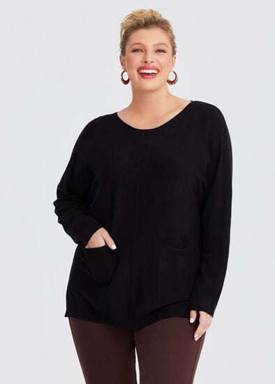 Plus Size Natural Crew Neck Pocket Jumper