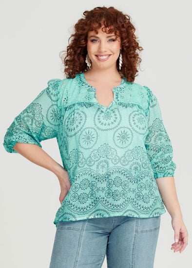 Plus Size Pigment Broderie Top