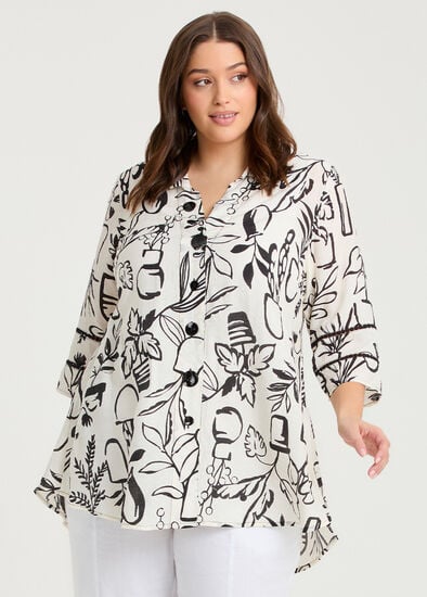 Plus Size Abstract Print Natural Shirt