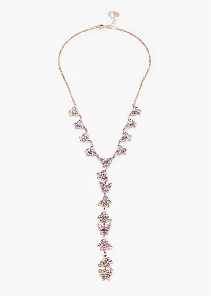 Diamante Butterfly Necklace, , hi-res