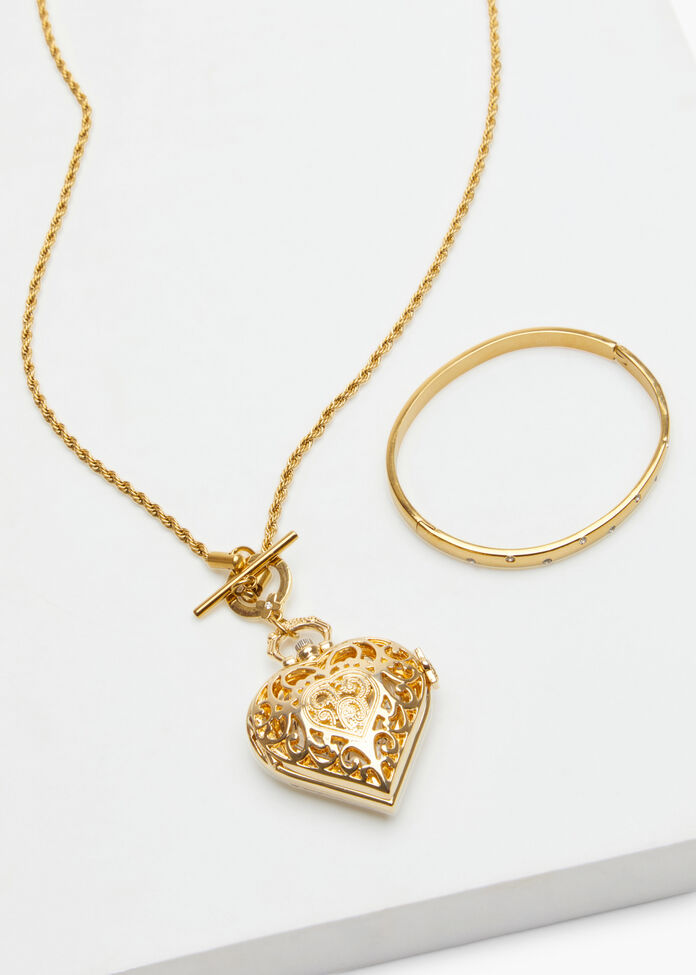 Multi Wear Heart Watch Necklace, , hi-res