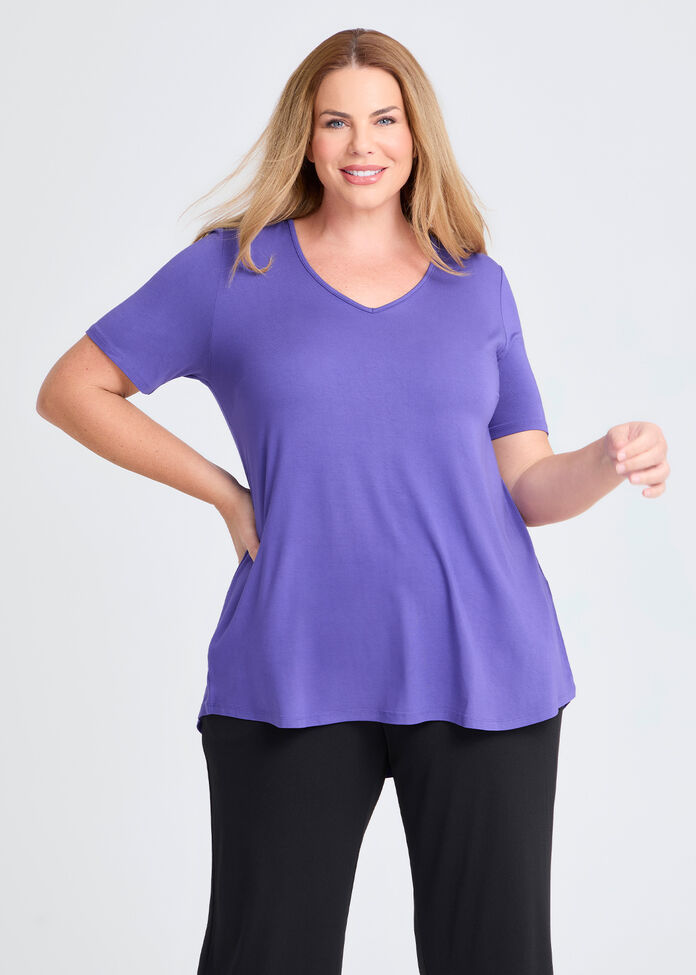 Bamboo Base V Neck Short Sleeve Top, , hi-res