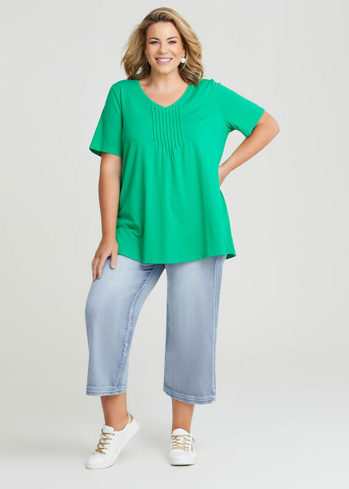Cotton Pintuck Short Sleeve Top, , hi-res