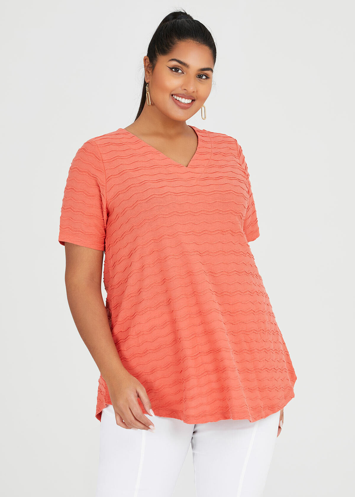 Shop Plus Size Wave V Neck Swing Top, Orange | Taking Shape AU