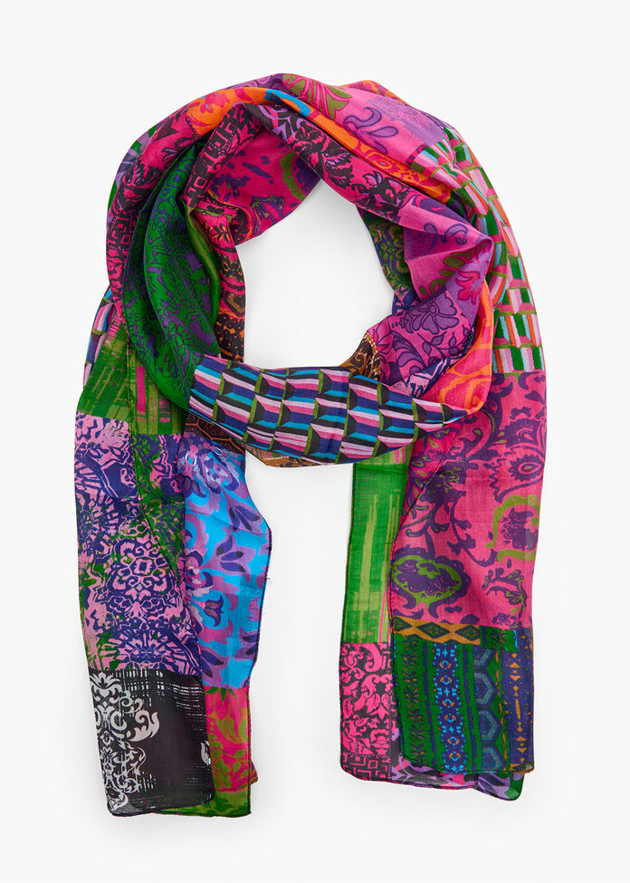 Patchwork Silk Scarf, , hi-res