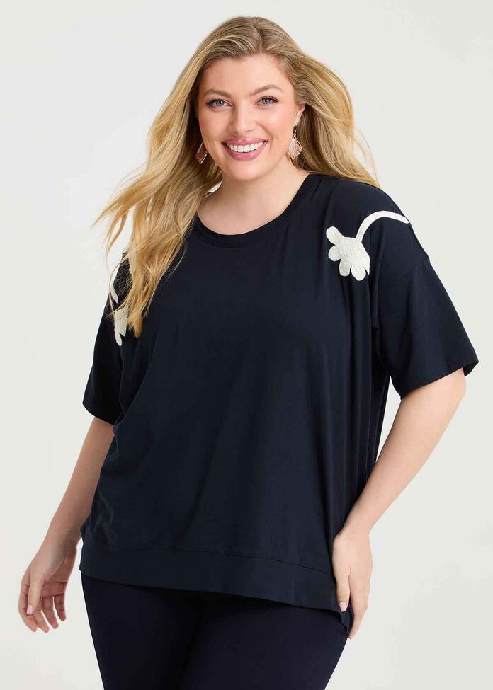 Cotton Embroidery T-shirt, , hi-res