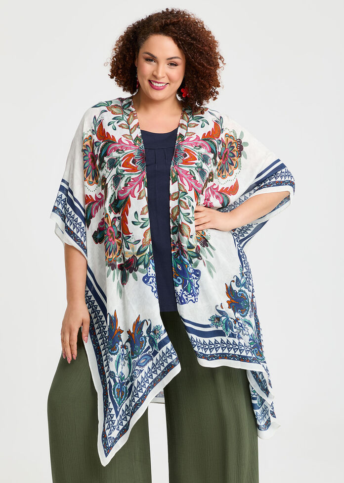 Floral Paisley Cape Kimono, , hi-res