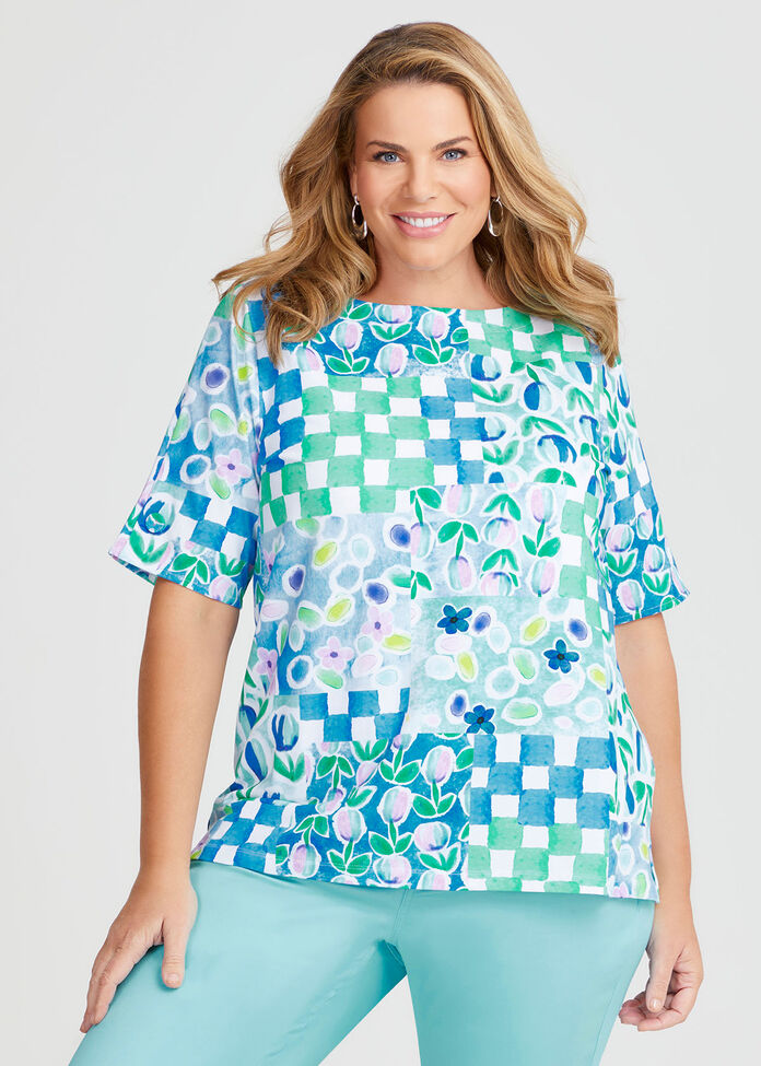 Cotton Belize Check T-shirt, , hi-res