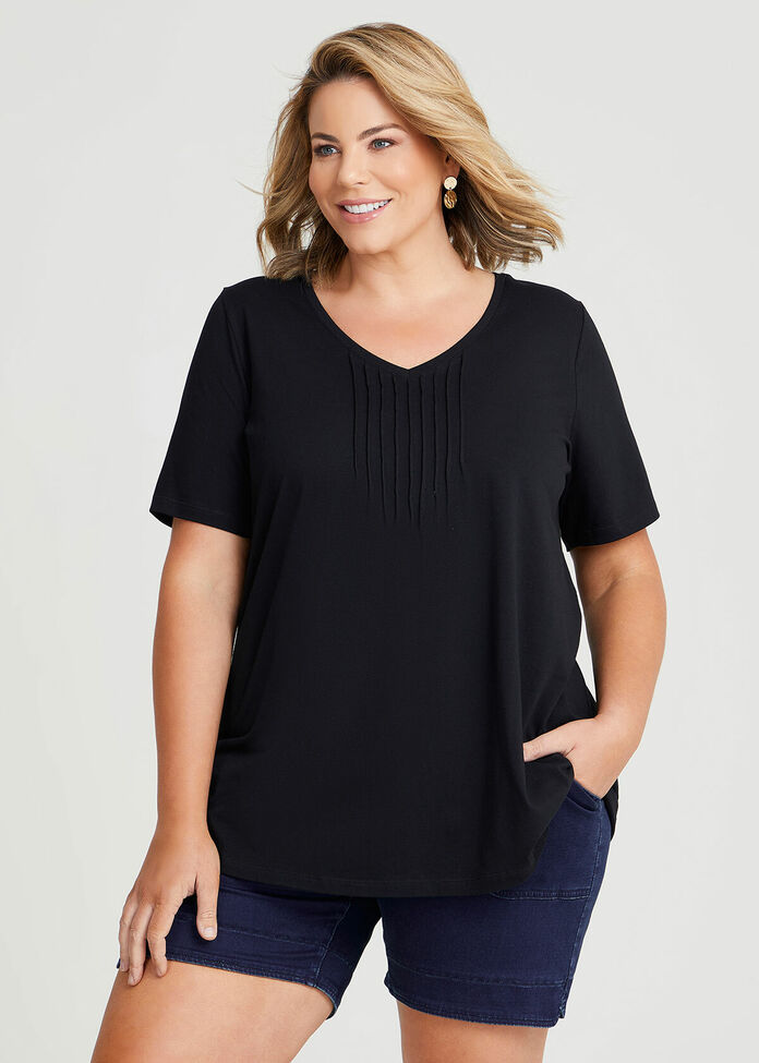 Shop Plus Size Cotton Pintuck Short Sleeve Top in Black | Taking Shape AU