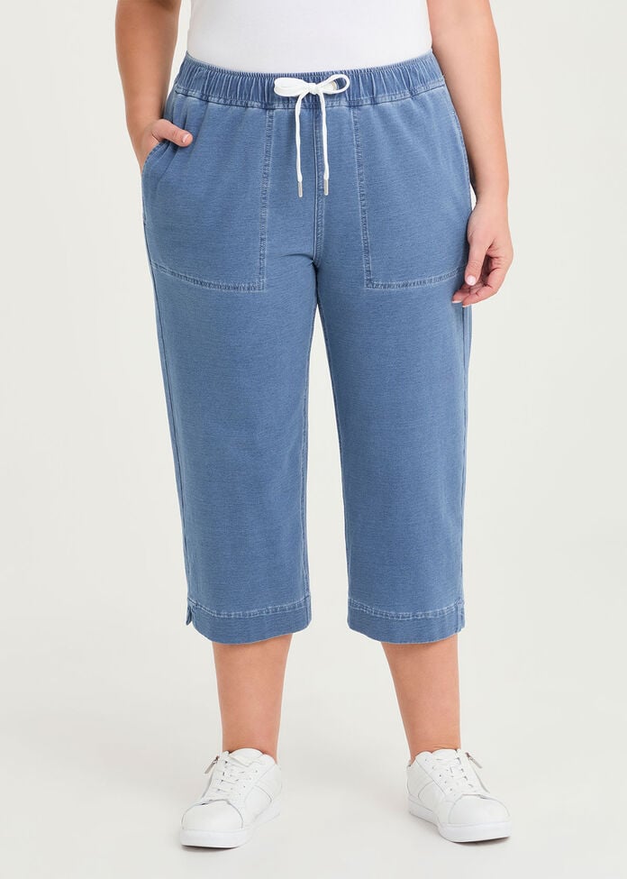 Cotton Denim Crop Pant, , hi-res
