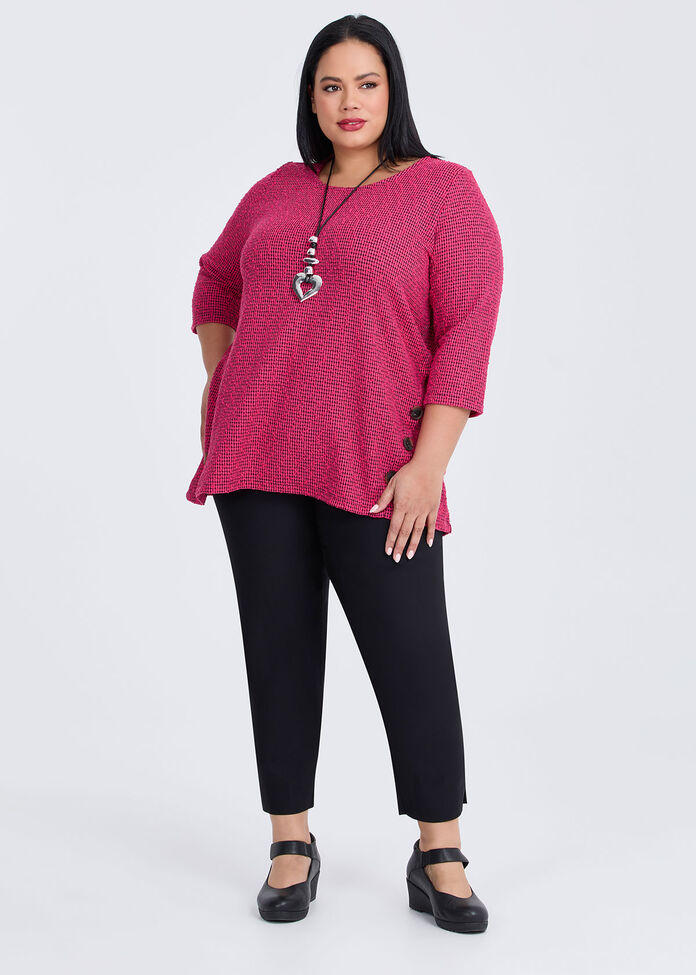 Textured Button Detail Top, HOT PINK, hi-res