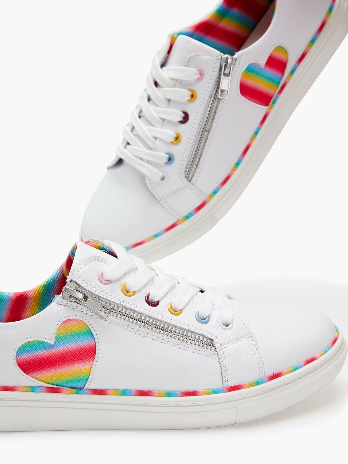 white and rainbow sneakers