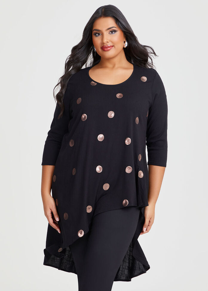 Plus Checker Sleeve Sequin Pocket Tunic