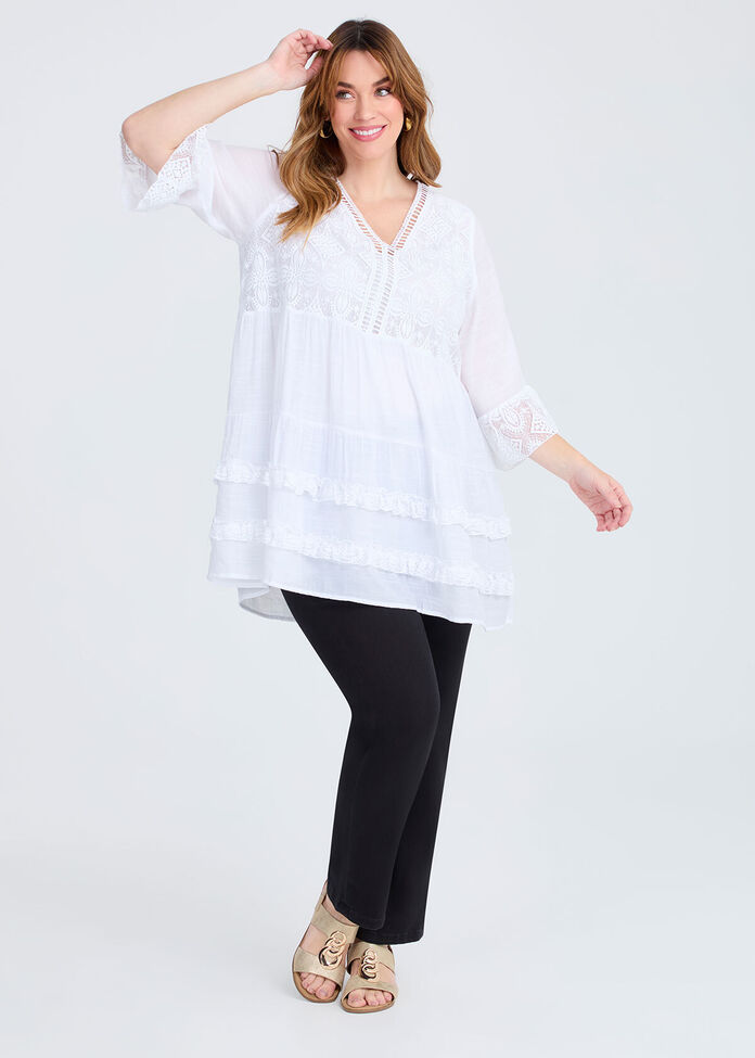 Lace Trim Tiered V-neck Tunic, , hi-res