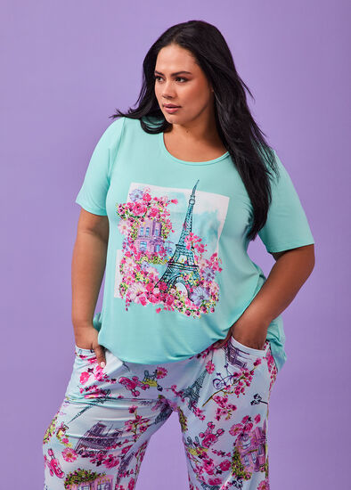 Plus Size Bamboo Paris Print Pyjama Top