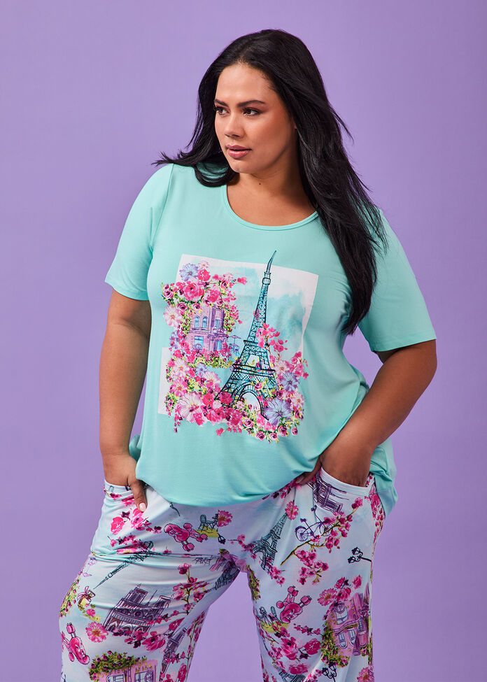 Bamboo Paris Print Pyjama Top, , hi-res