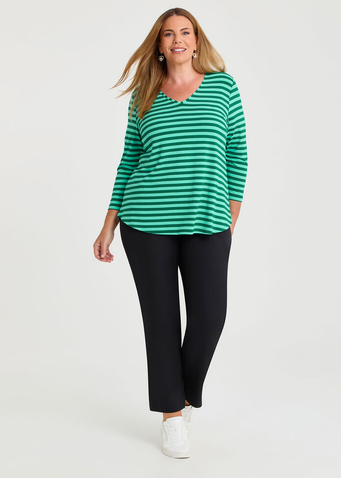 Natural Stripe 3/4 Sleeve T-shirt, , hi-res