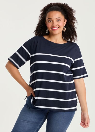 Plus Size Cotton Nautical Stripe T-shirt