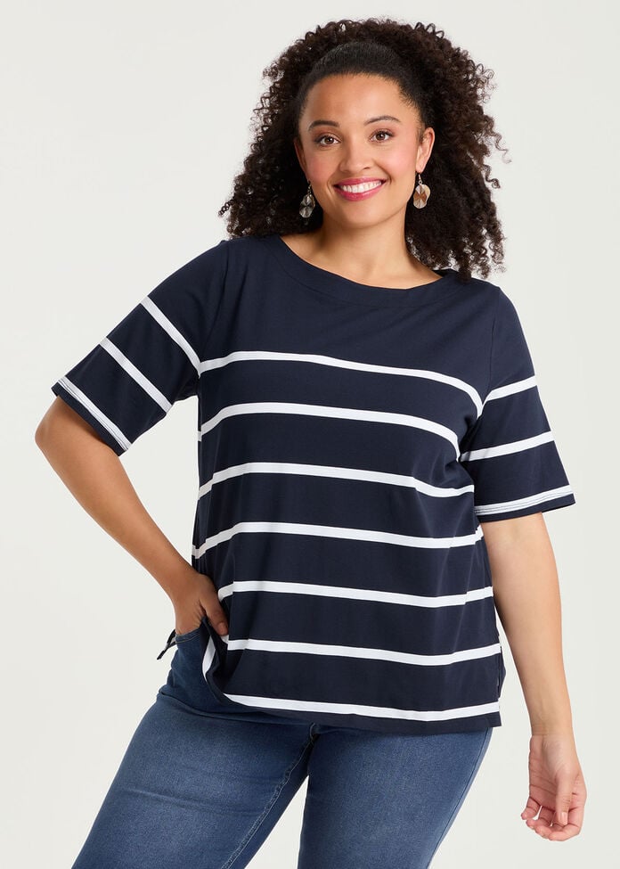 Cotton Nautical Stripe T-shirt, , hi-res