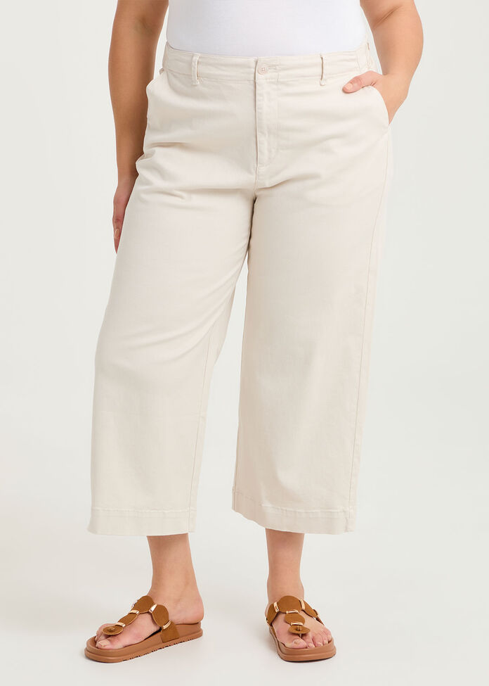 Cotton Wide Leg Chino Crop Pant, , hi-res