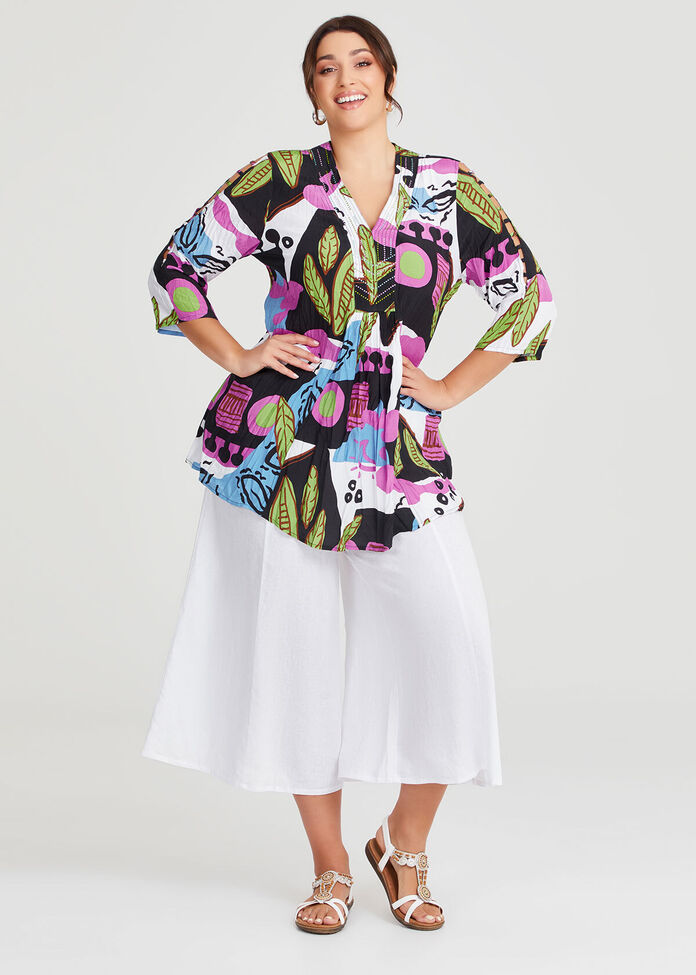 Palazzo Linen Bamboo Crop Pant, , hi-res
